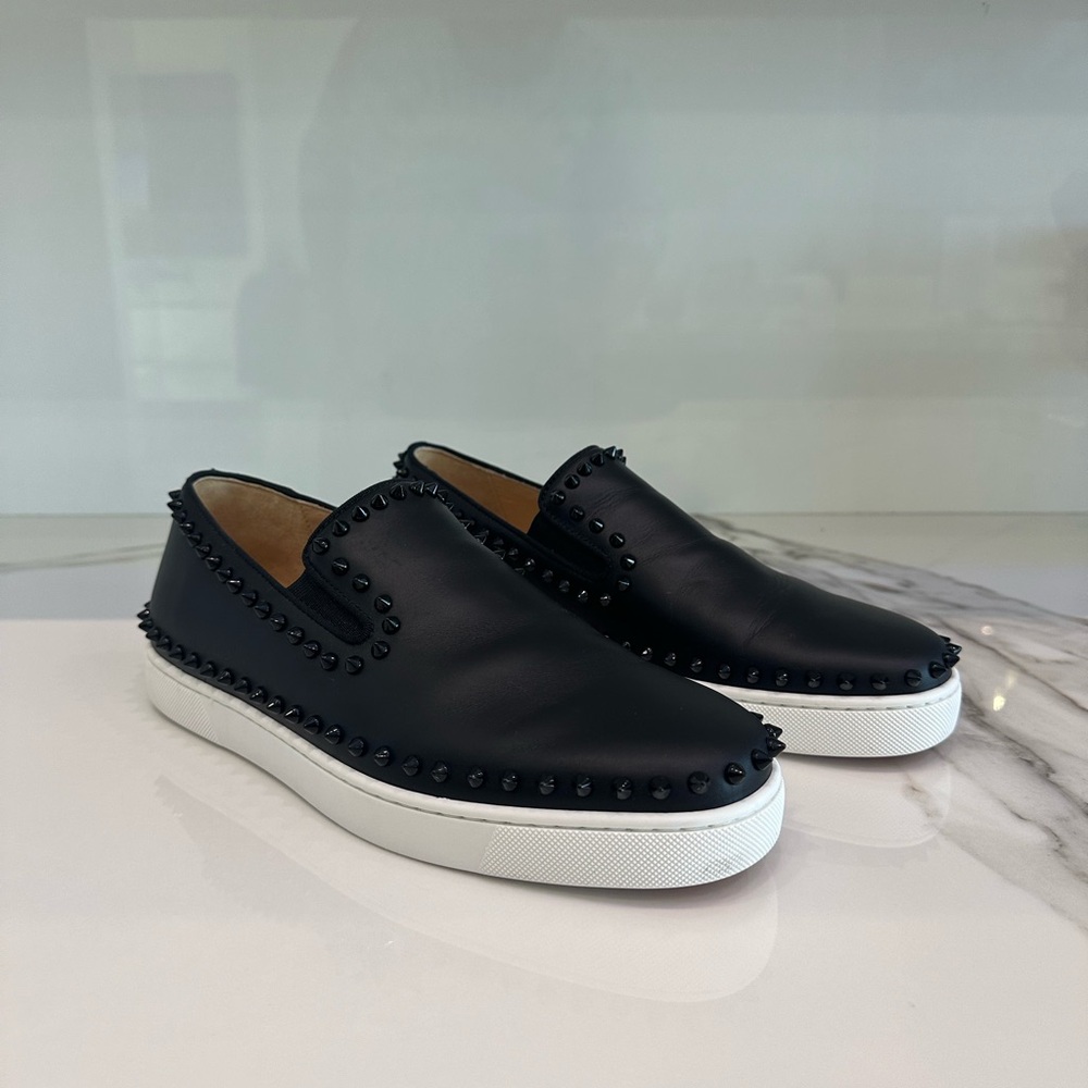 Men’s Christian Louboutin spike slip on sneaker, size 43, US 10